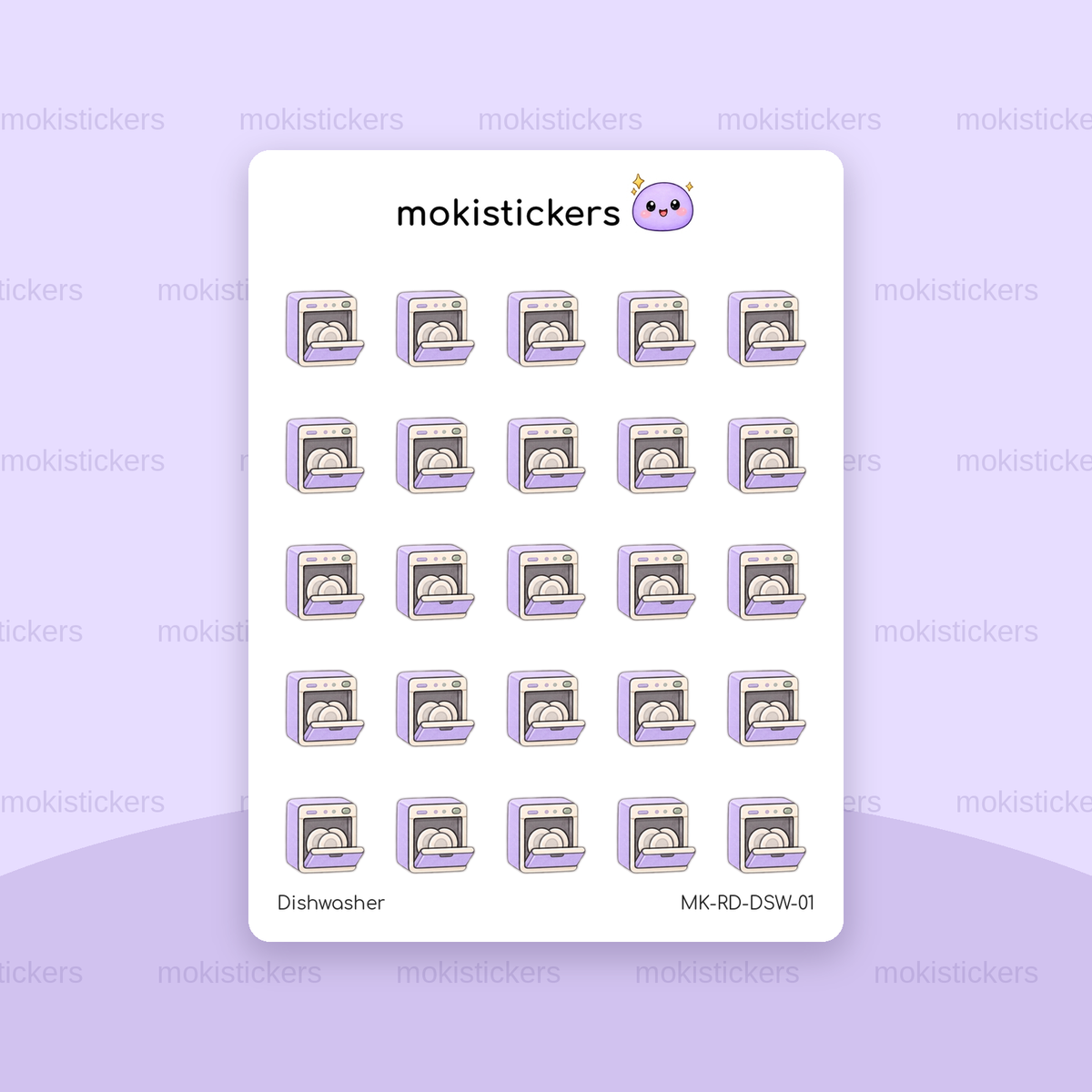 Dishwasher repeating doodle sticker sheet by Moki Stickers
