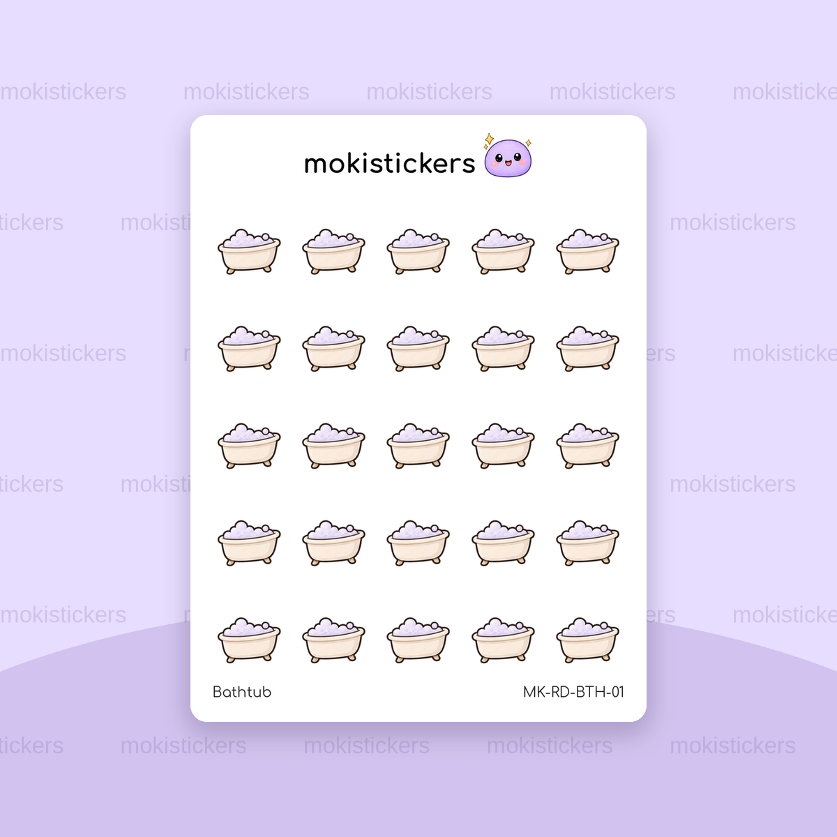 Bathtub repeating doodle sticker sheet by Moki Stickers