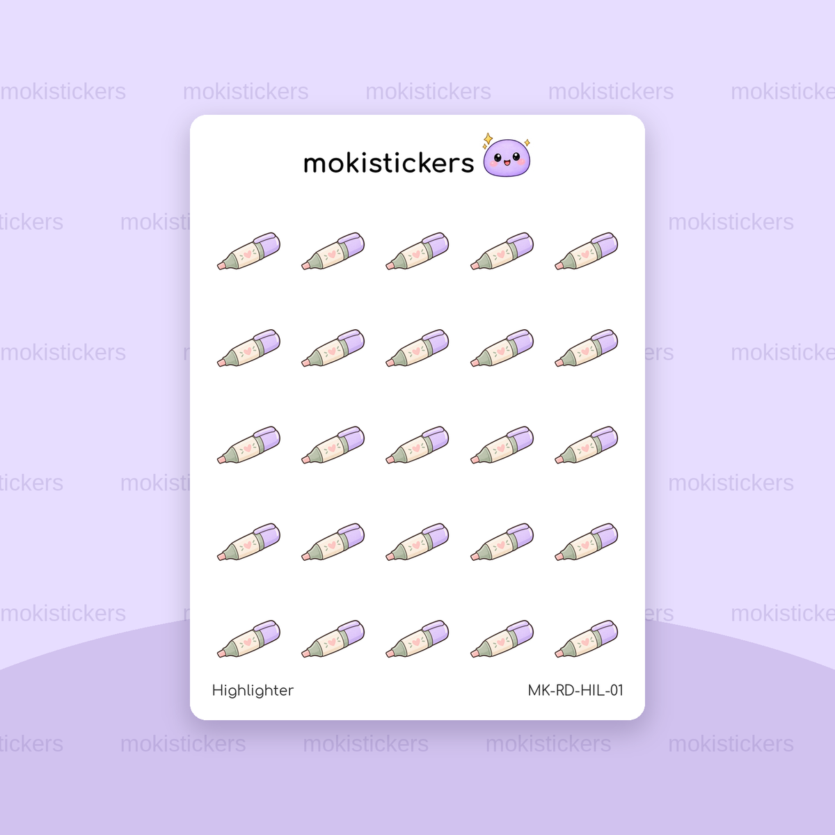 Highlighter repeating doodle sticker sheet by Moki Stickers