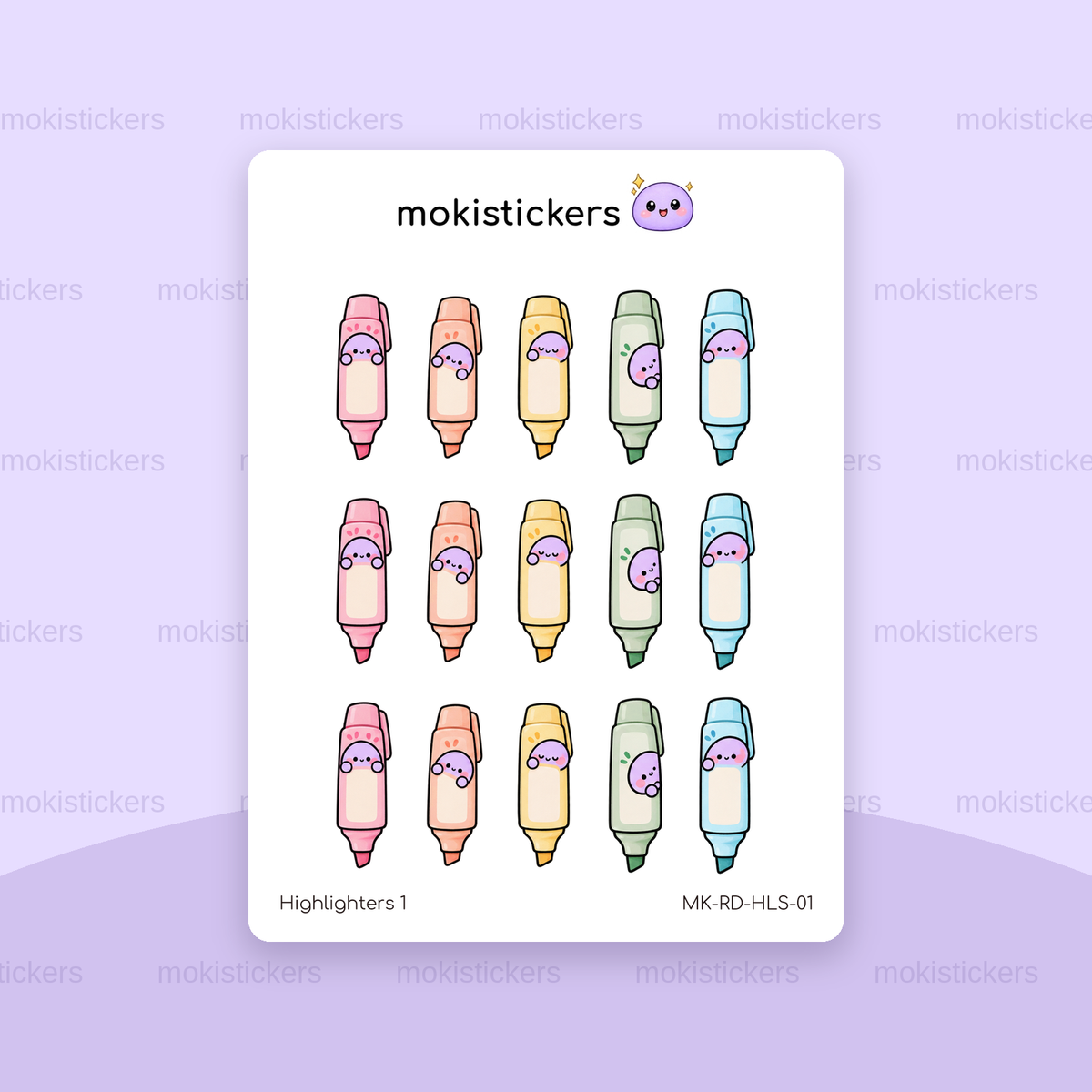 Highlighters 1 repeating doodle sticker sheet by Moki Stickers