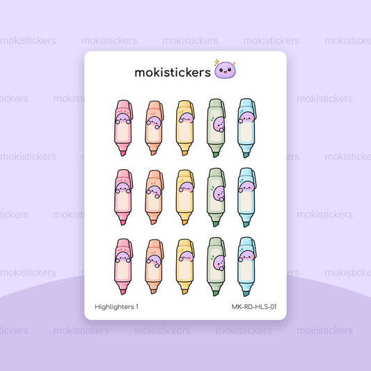 Highlighters 1 repeating doodle sticker sheet by Moki Stickers