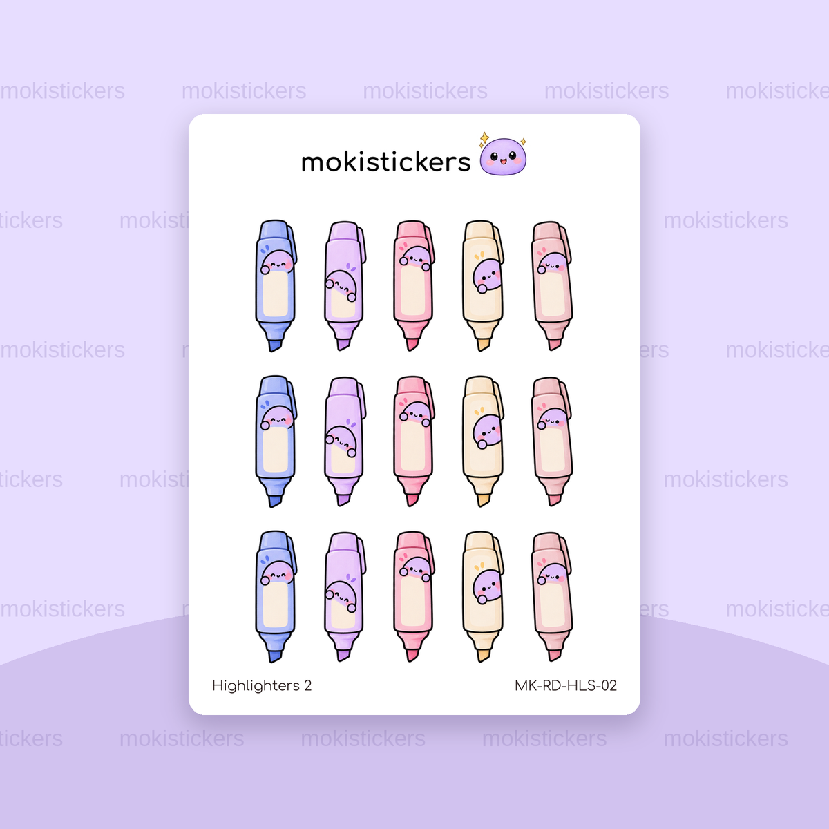 Highlighters 2 repeating doodle sticker sheet by Moki Stickers