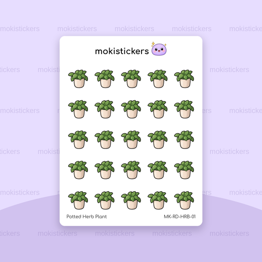 Potted Herb Plant repeating doodle sticker sheet by Moki Stickers