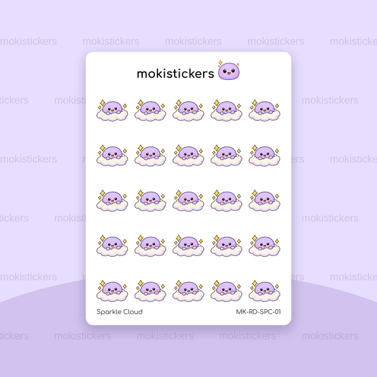 Sparkle Cloud repeating doodle sticker sheet by Moki Stickers