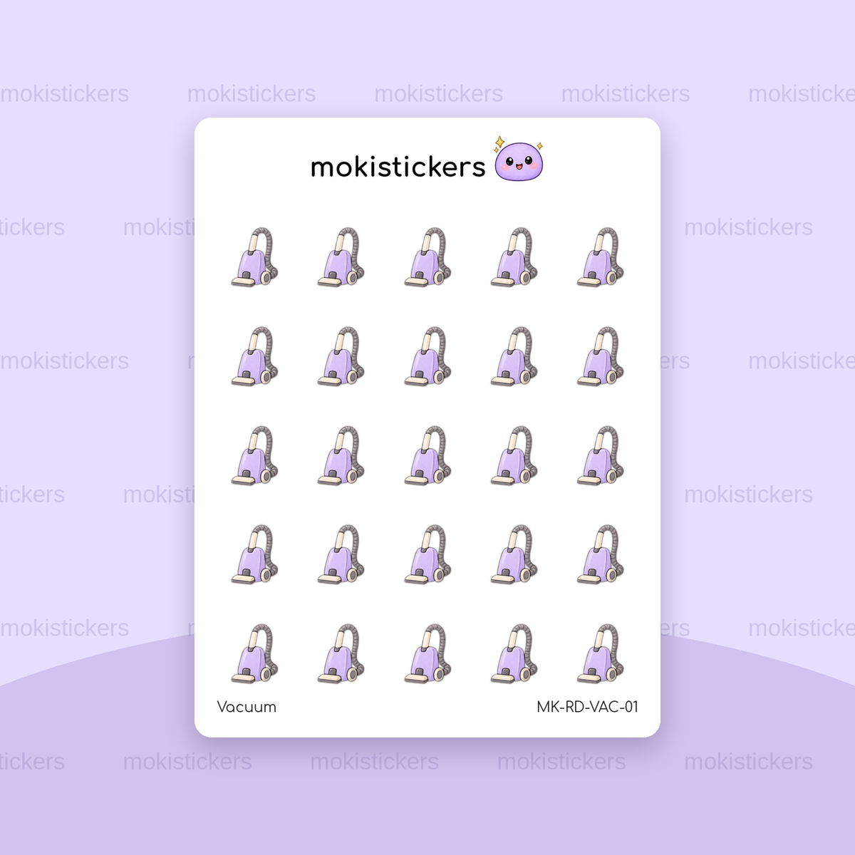 Vacuum repeating doodle sticker sheet by Moki Stickers