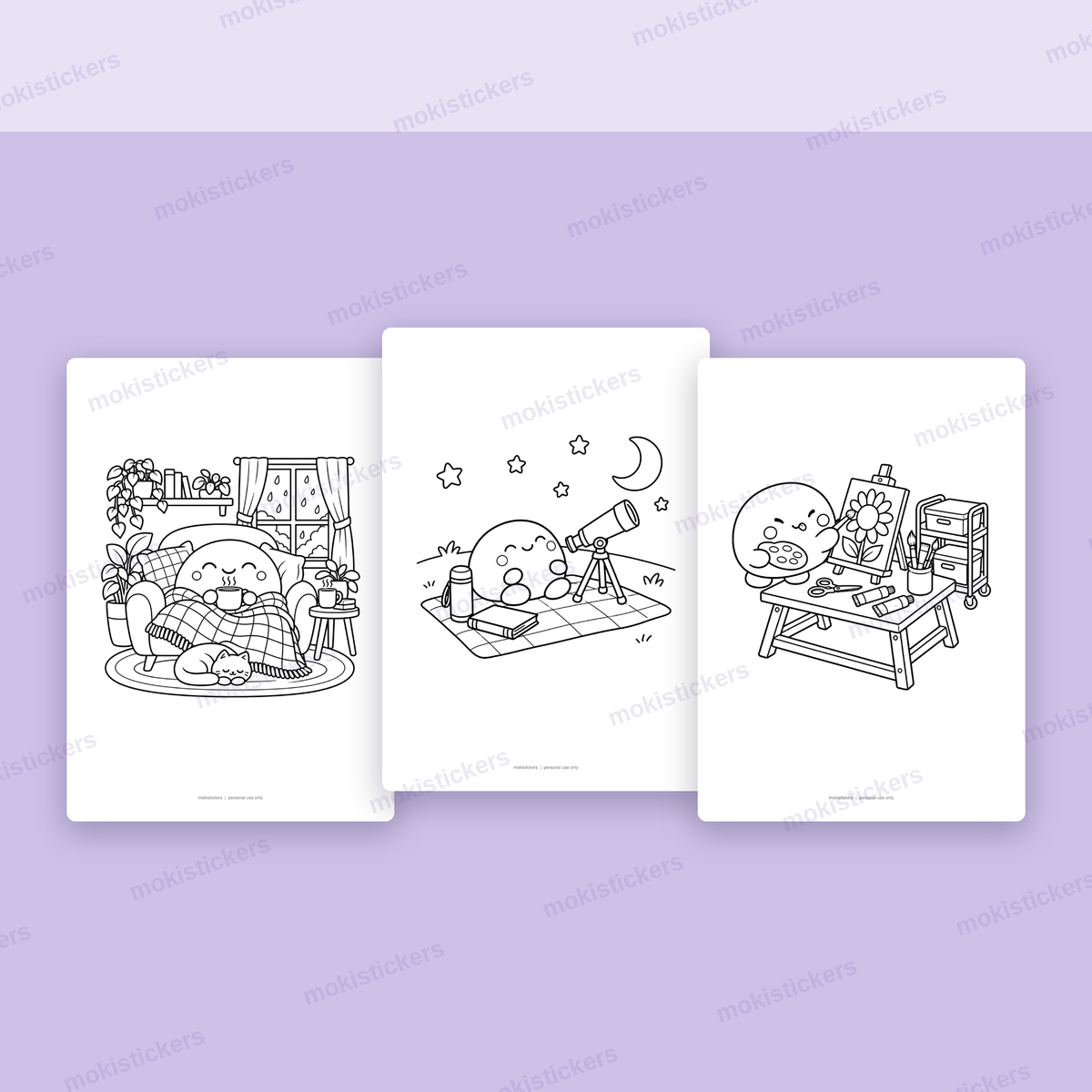 Moki's Cosy Days Colouring Pages