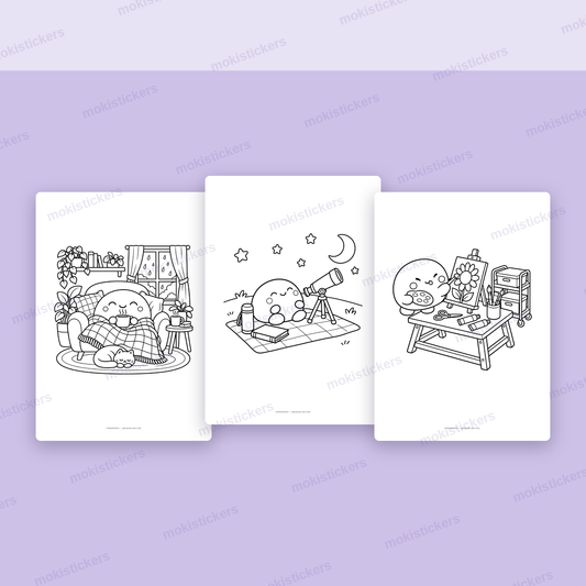 Moki's Cosy Days Colouring Pages